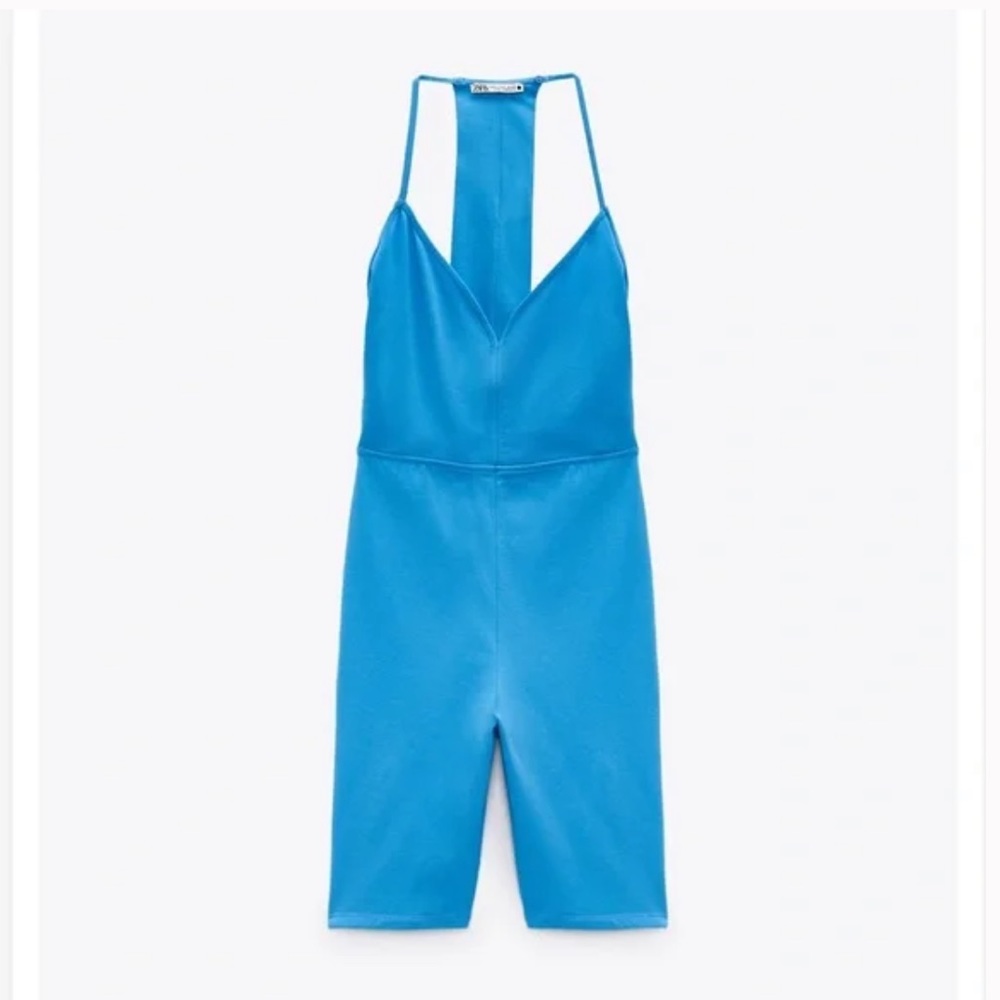 Zara Bright Blue Sleeveless Romper Jumpsuit